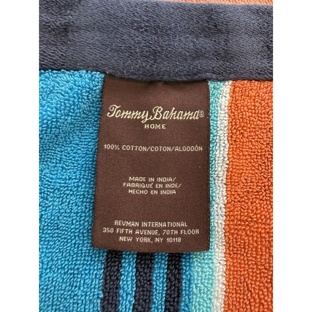 Tommy Bahama Home Beach Towel Blue Orange Turquoise Stripe 100% Cotton 62x34" - Picture 2 of 3